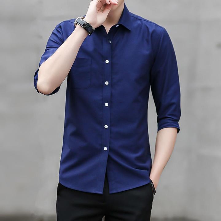 Men's Blue Color Long Sleeve Trendy Cotton Shirts