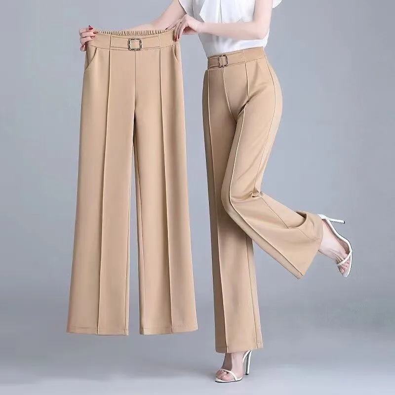 Elegant Fashion Office Lady Belt Straight Suit Trousers Women